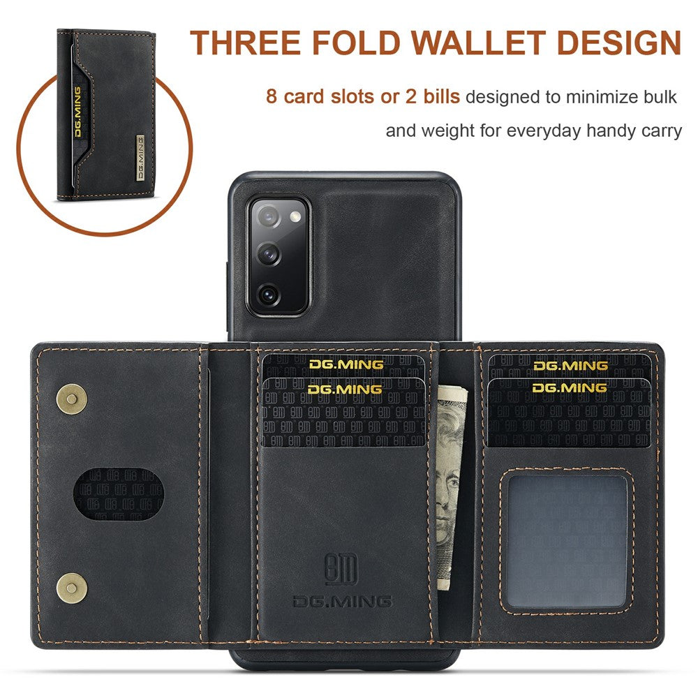 DG.MING M2 Series Magnetic Detachable Hybrid Case with Tri-Fold Wallet Kickstand Design for Samsung Galaxy S20 FE 2022/S20 FE 4G/S20 FE 5G/S20 Lite