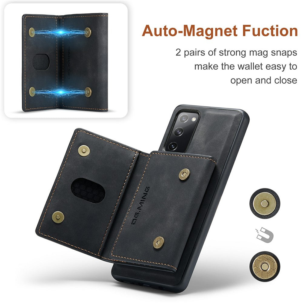 DG.MING M2 Series Magnetic Detachable Hybrid Case with Tri-Fold Wallet Kickstand Design for Samsung Galaxy S20 FE 2022/S20 FE 4G/S20 FE 5G/S20 Lite