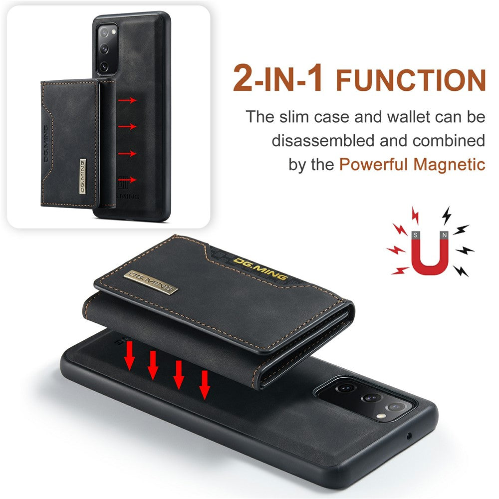 DG.MING M2 Series Magnetic Detachable Hybrid Case with Tri-Fold Wallet Kickstand Design for Samsung Galaxy S20 FE 2022/S20 FE 4G/S20 FE 5G/S20 Lite