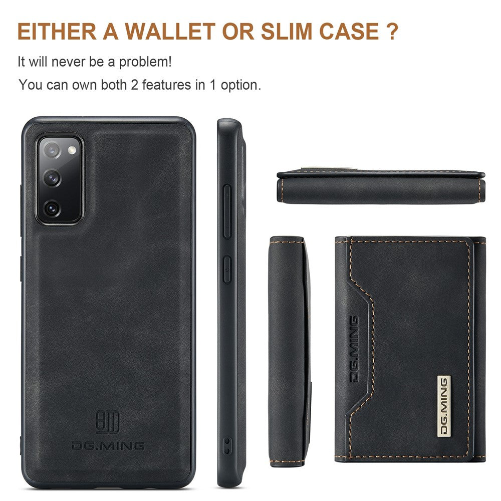 DG.MING M2 Series Magnetic Detachable Hybrid Case with Tri-Fold Wallet Kickstand Design for Samsung Galaxy S20 FE 2022/S20 FE 4G/S20 FE 5G/S20 Lite