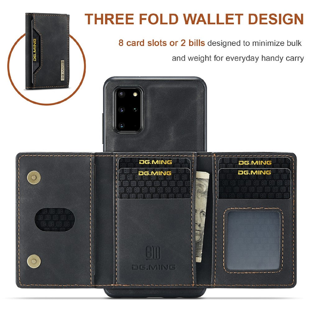 DG.MING M2 Series Anti-drop Magnetic Wallet Design with Kickstand  Leather Coated Hybrid Case for Samsung Galaxy S20 Plus