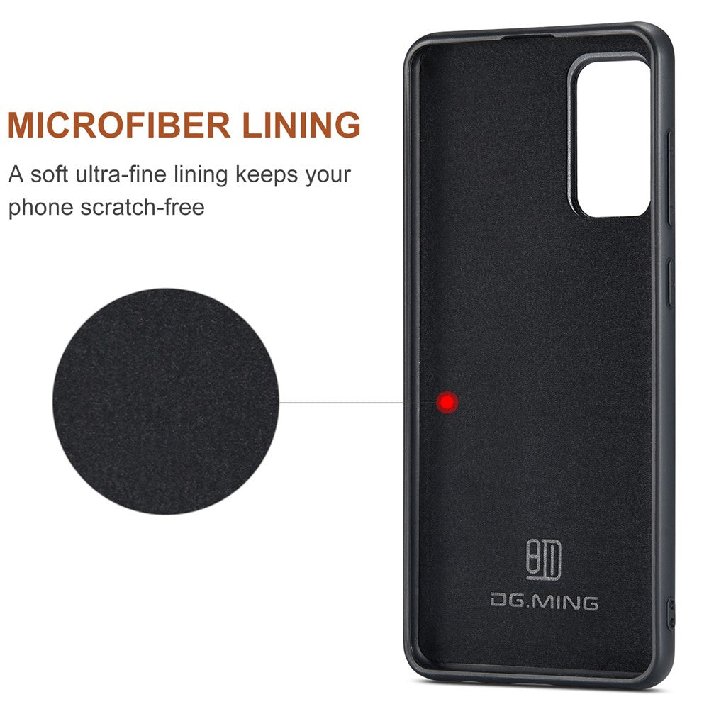 DG.MING M2 Series Wireless Charging Detachable Wallet 2-in-1 Shockproof Hybrid Phone Cover Shell with Horizontal-Viewing Kickstand for Samsung Galaxy S20 4G/S20 5G