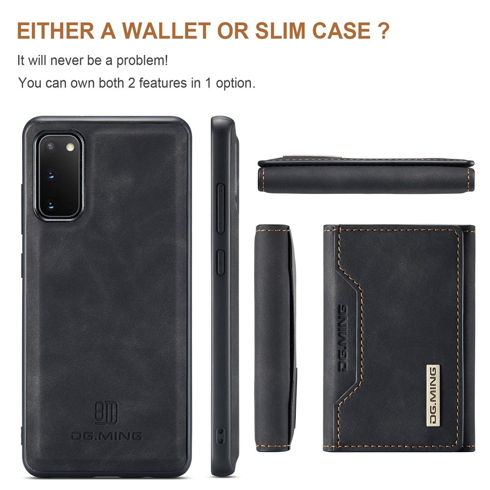 DG.MING M2 Series Wireless Charging Detachable Wallet 2-in-1 Shockproof Hybrid Phone Cover Shell with Horizontal-Viewing Kickstand for Samsung Galaxy S20 4G/S20 5G