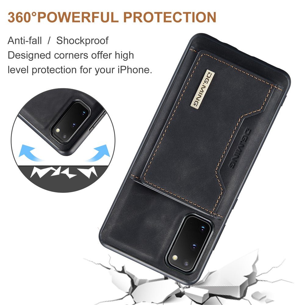 DG.MING M2 Series Wireless Charging Detachable Wallet 2-in-1 Shockproof Hybrid Phone Cover Shell with Horizontal-Viewing Kickstand for Samsung Galaxy S20 4G/S20 5G