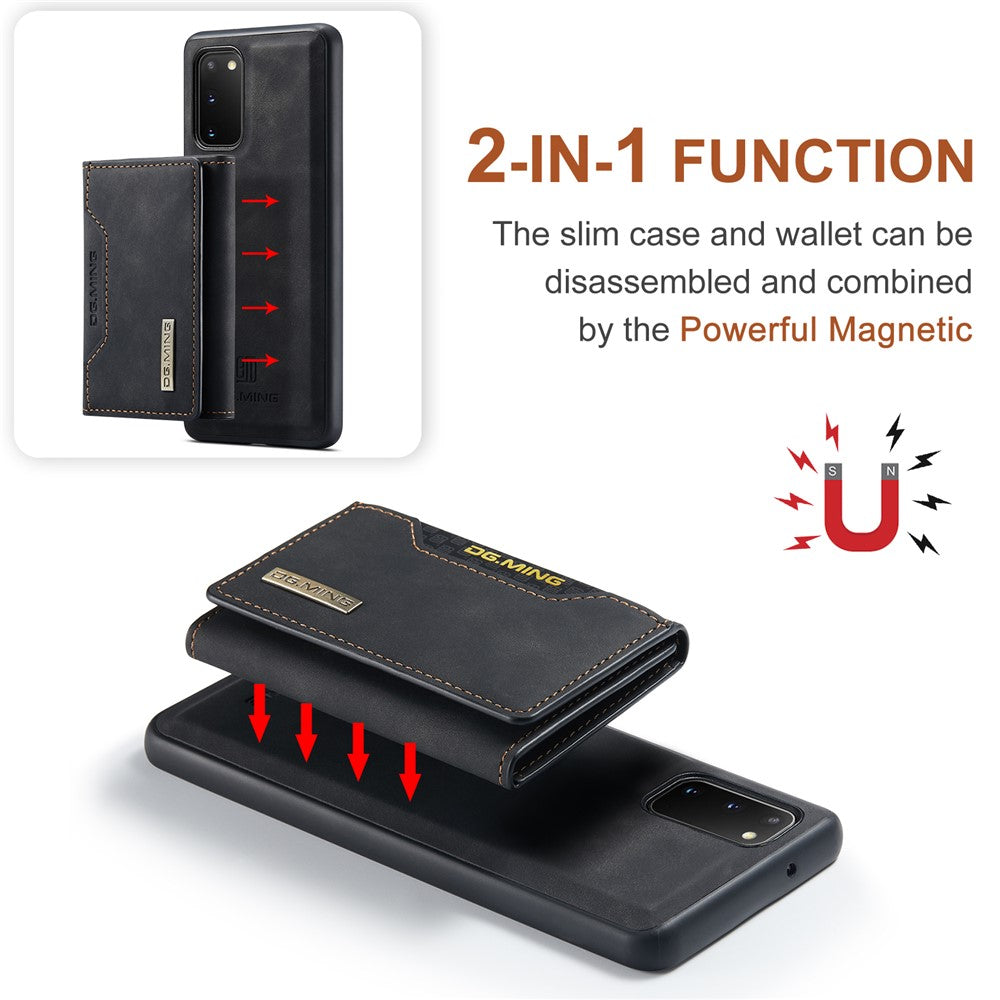 DG.MING M2 Series Wireless Charging Detachable Wallet 2-in-1 Shockproof Hybrid Phone Cover Shell with Horizontal-Viewing Kickstand for Samsung Galaxy S20 4G/S20 5G