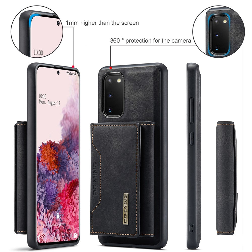 DG.MING M2 Series Wireless Charging Detachable Wallet 2-in-1 Shockproof Hybrid Phone Cover Shell with Horizontal-Viewing Kickstand for Samsung Galaxy S20 4G/S20 5G