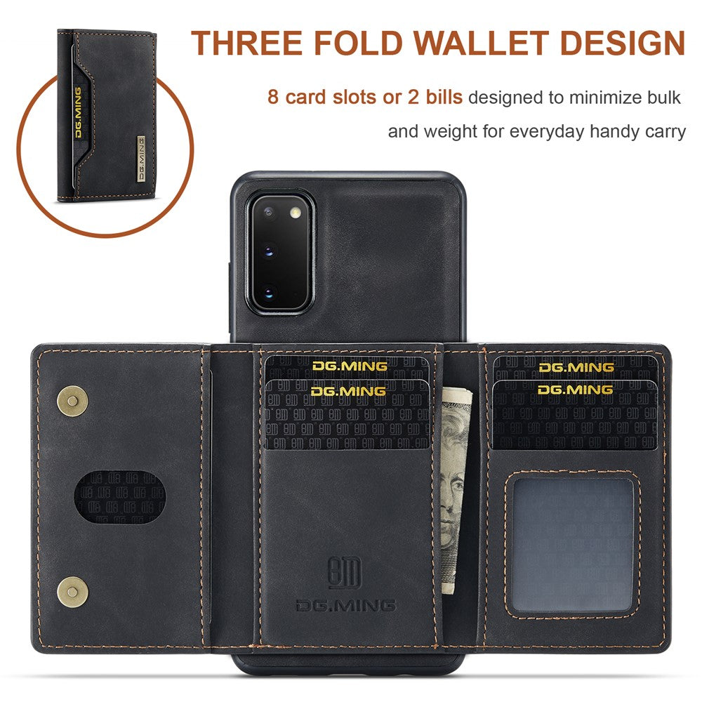 DG.MING M2 Series Wireless Charging Detachable Wallet 2-in-1 Shockproof Hybrid Phone Cover Shell with Horizontal-Viewing Kickstand for Samsung Galaxy S20 4G/S20 5G