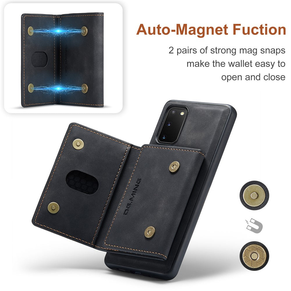 DG.MING M2 Series Wireless Charging Detachable Wallet 2-in-1 Shockproof Hybrid Phone Cover Shell with Horizontal-Viewing Kickstand for Samsung Galaxy S20 4G/S20 5G