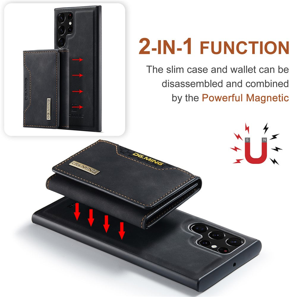 DG.MING M2 Series Anti-fall Magnetic 2-in-1 Wallet Phone Case Shockproof Phone Protector Support Wireless Charging for Samsung Galaxy S22 Ultra 5G