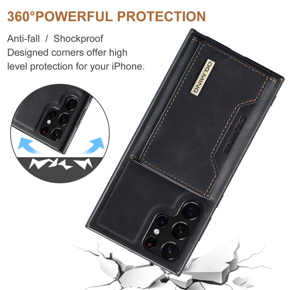 DG.MING M2 Series Anti-fall Magnetic 2-in-1 Wallet Phone Case Shockproof Phone Protector Support Wireless Charging for Samsung Galaxy S22 Ultra 5G