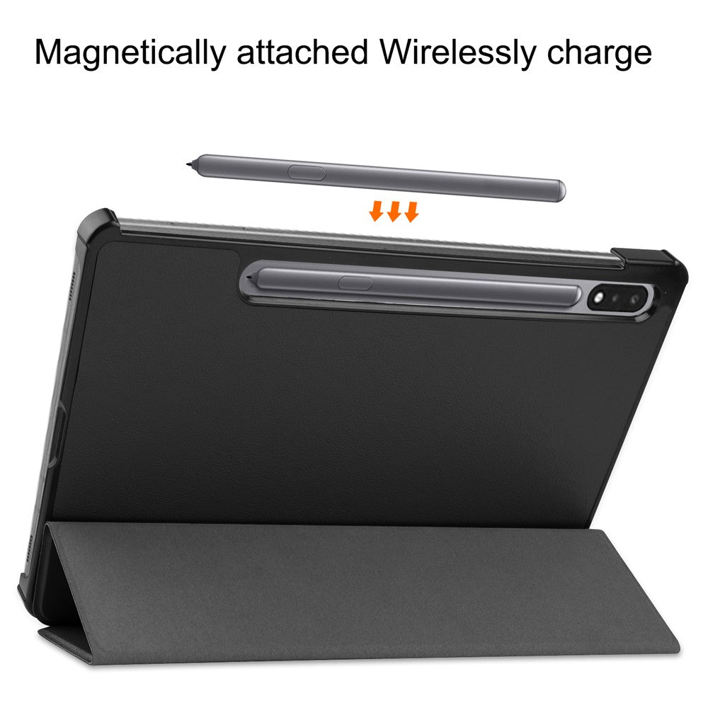 For Samsung Galaxy Tab S8 Auto Sleep/Wake PU Leather Trifold Stand Anti-scratch Protective Cover with Pencil Holder