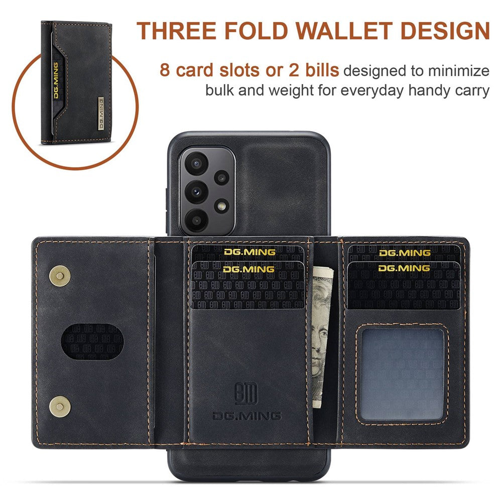 DG.MING M2 Series for Samsung Galaxy A23 5G (Global Version) / 4G Anti-scratch Anti-drop Wallet Style Magnetic 2-in-1 Phone Case Support Wireless Charging Shell
