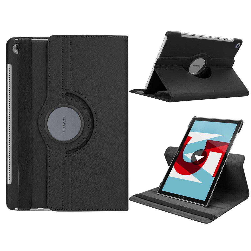 Litchi Grain Leather Stand Protective Shell for Huawei Mediapad M5 10 / M5 10 (Pro) with Elastic Band