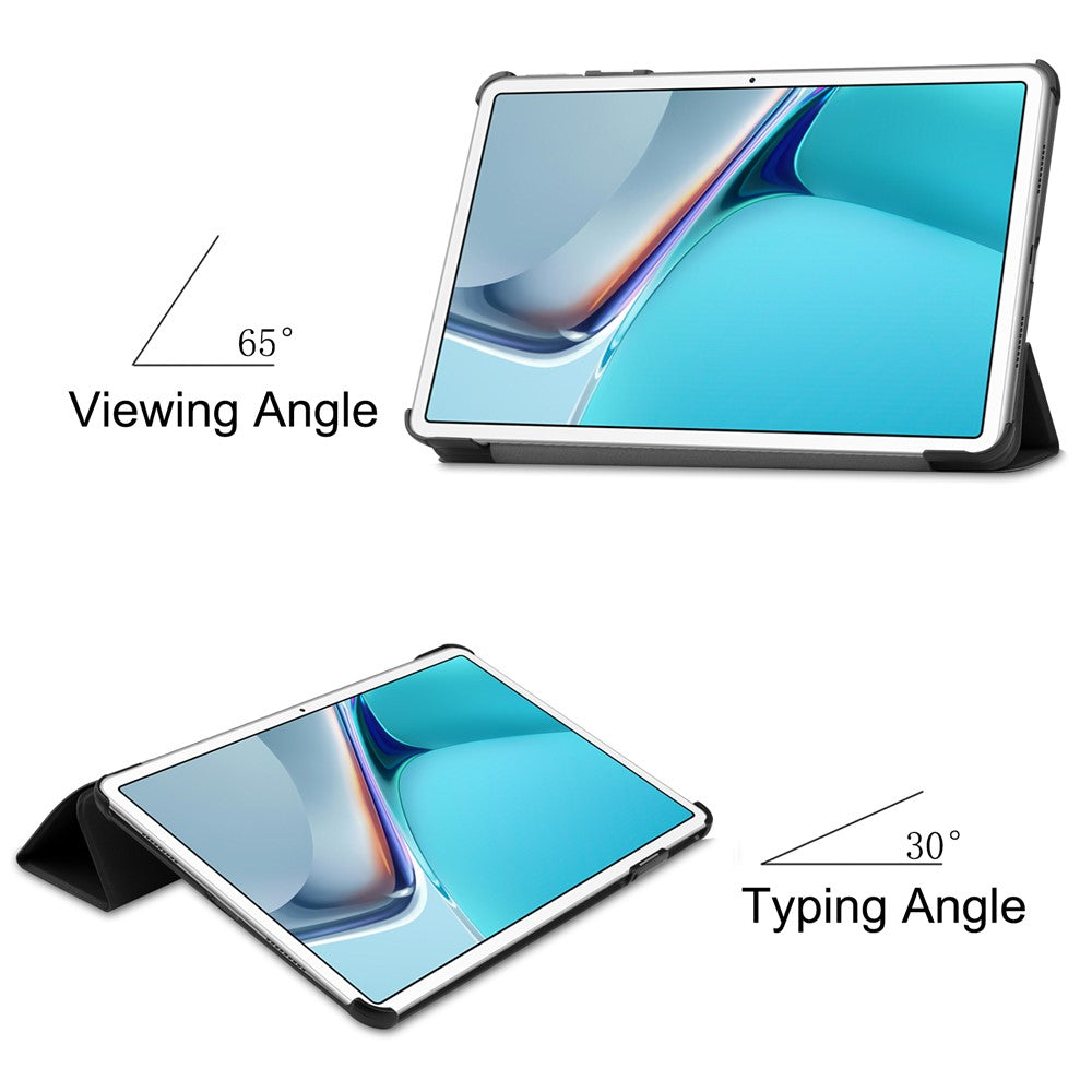 For Huawei MatePad 11 (2021) Protective Case Shockproof PU Leather Tablet Shell Three-fold Stand Cover Support Auto Wake/Sleep