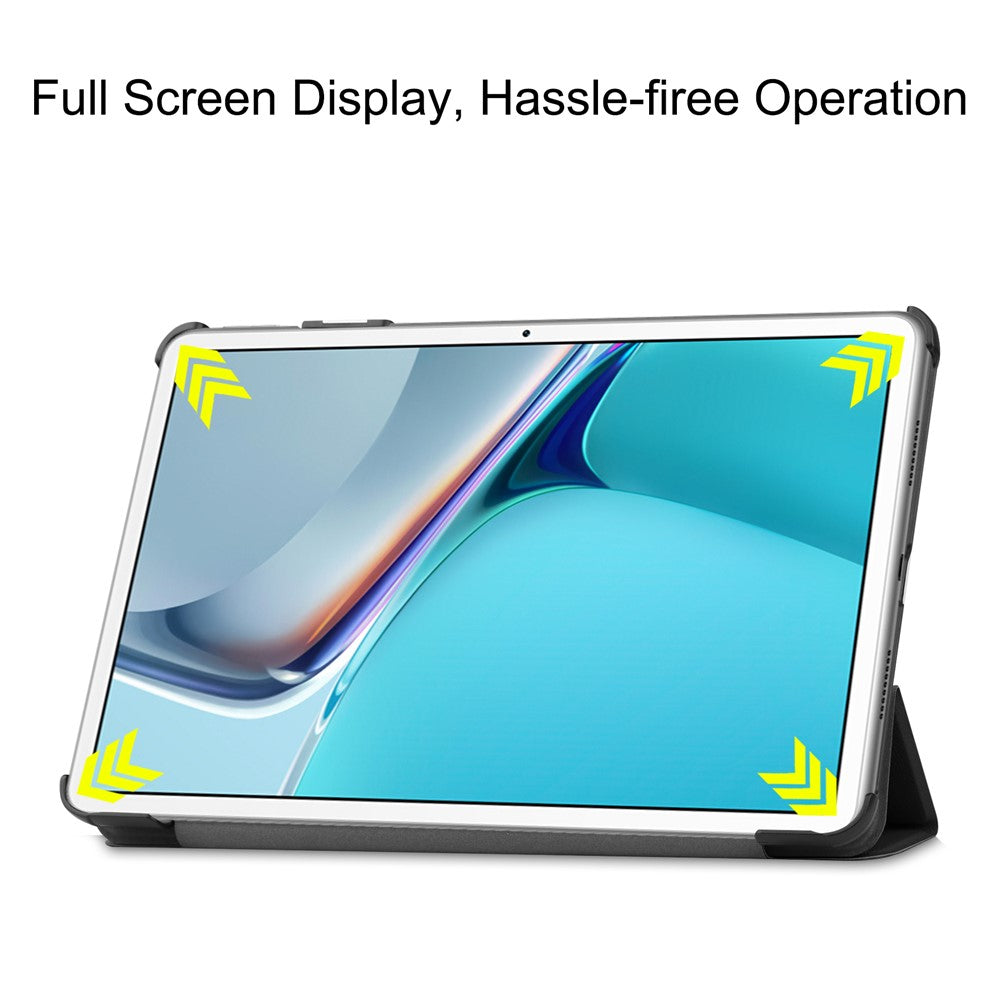For Huawei MatePad 11 (2021) Protective Case Shockproof PU Leather Tablet Shell Three-fold Stand Cover Support Auto Wake/Sleep