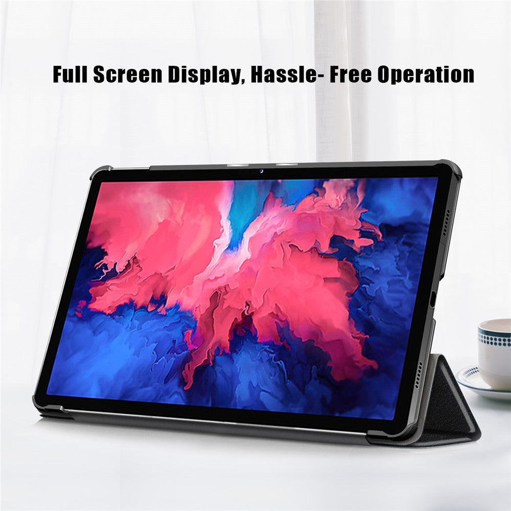 Narrow Bezel Tri-fold Auto-Sleep-and-Wake Smart Leather Stand Case with Anti-Shock Bumper for Lenovo Tab P11 TB-J606F / Tab P11 5G