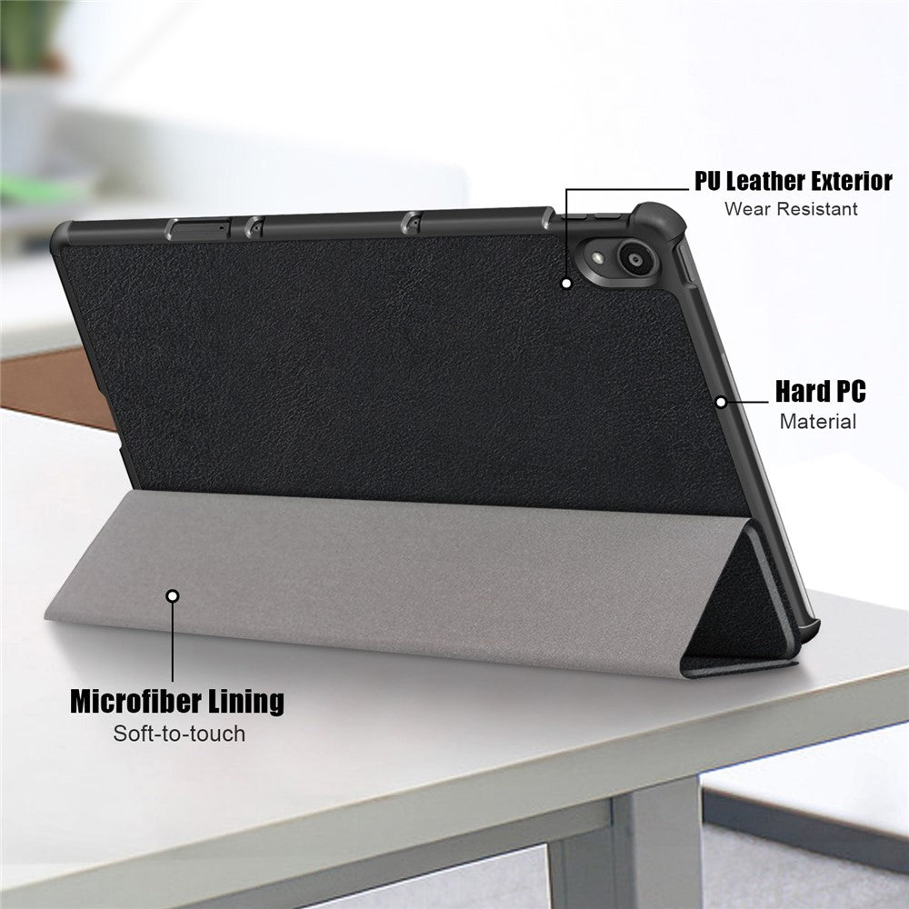 Narrow Bezel Tri-fold Auto-Sleep-and-Wake Smart Leather Stand Case with Anti-Shock Bumper for Lenovo Tab P11 TB-J606F / Tab P11 5G