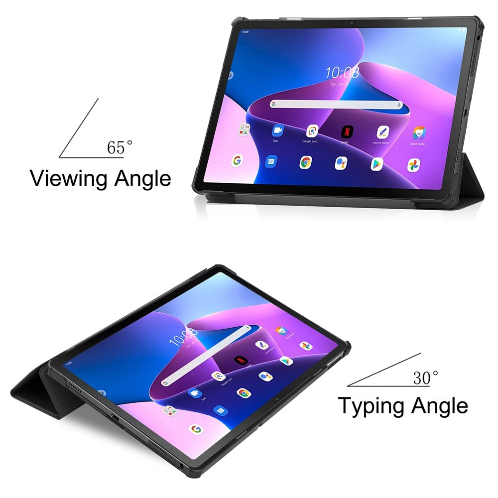 For Lenovo Tab M10 Plus (3rd Gen) PU Leather Trifold Stand Case Auto Sleep / Wake Tablet Full Protection Cover