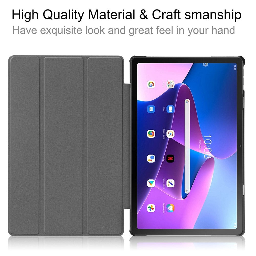 For Lenovo Tab M10 Plus (3rd Gen) PU Leather Trifold Stand Case Auto Sleep / Wake Tablet Full Protection Cover