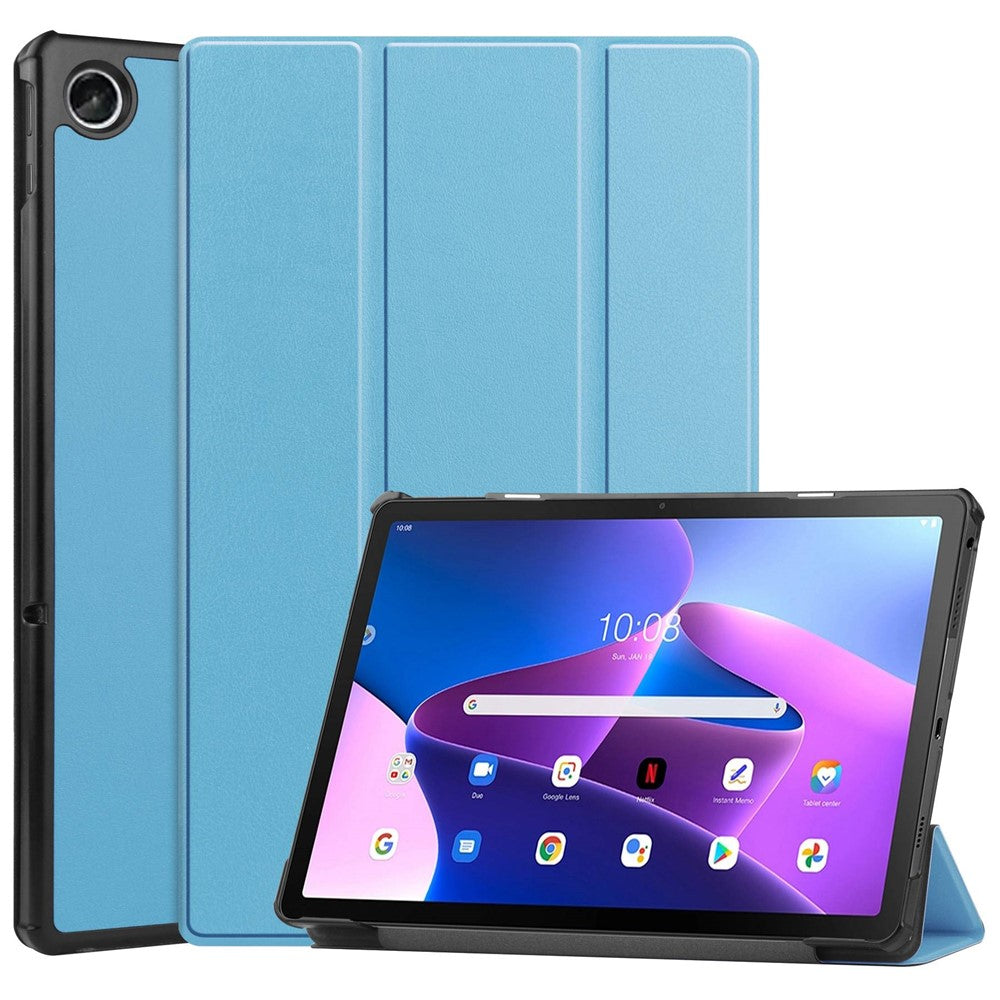 For Lenovo Tab M10 Plus (3rd Gen) PU Leather Trifold Stand Case Auto Sleep / Wake Tablet Full Protection Cover