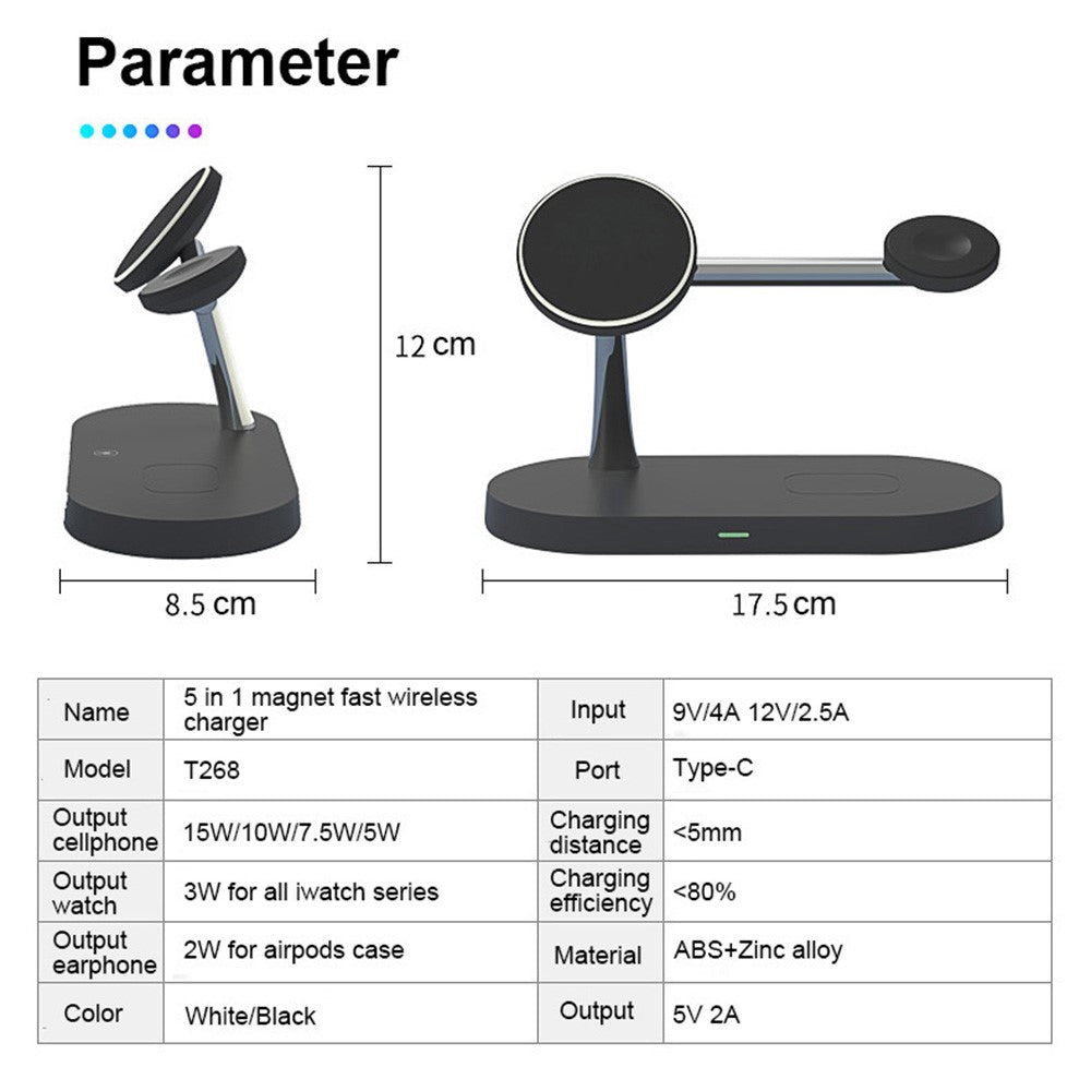 T268 5 in 1 Magnetic Wireless Charger for iPhone / Apple Watch / AirPods Charging Station