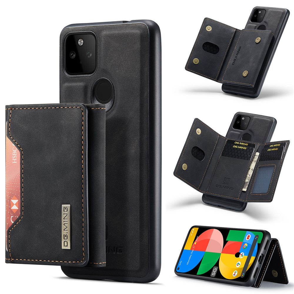 DG.MING M2 Series Front Card Slot Design Anti-Drop Magnetic Wallet Design Hybrid Case with Kickstand for Google Pixel 5a 5G