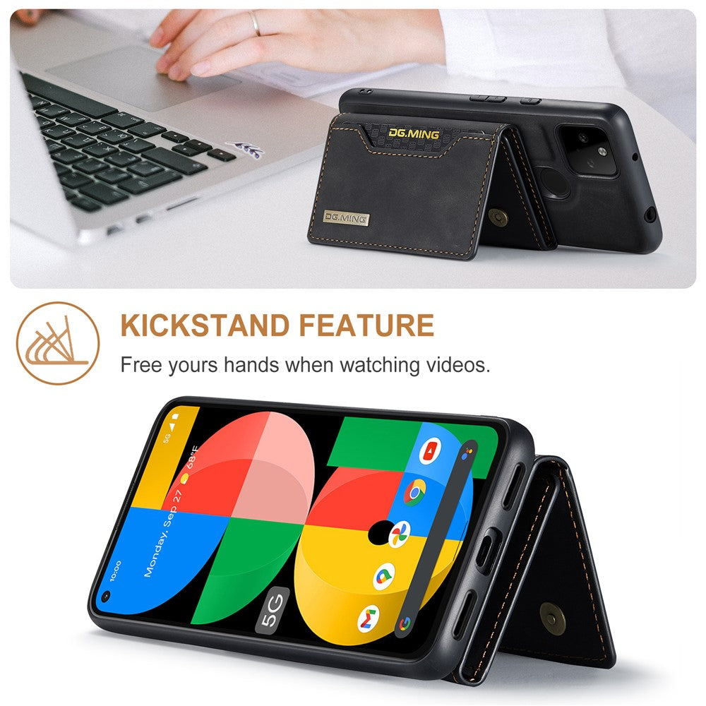 DG.MING M2 Series Front Card Slot Design Anti-Drop Magnetic Wallet Design Hybrid Case with Kickstand for Google Pixel 5a 5G