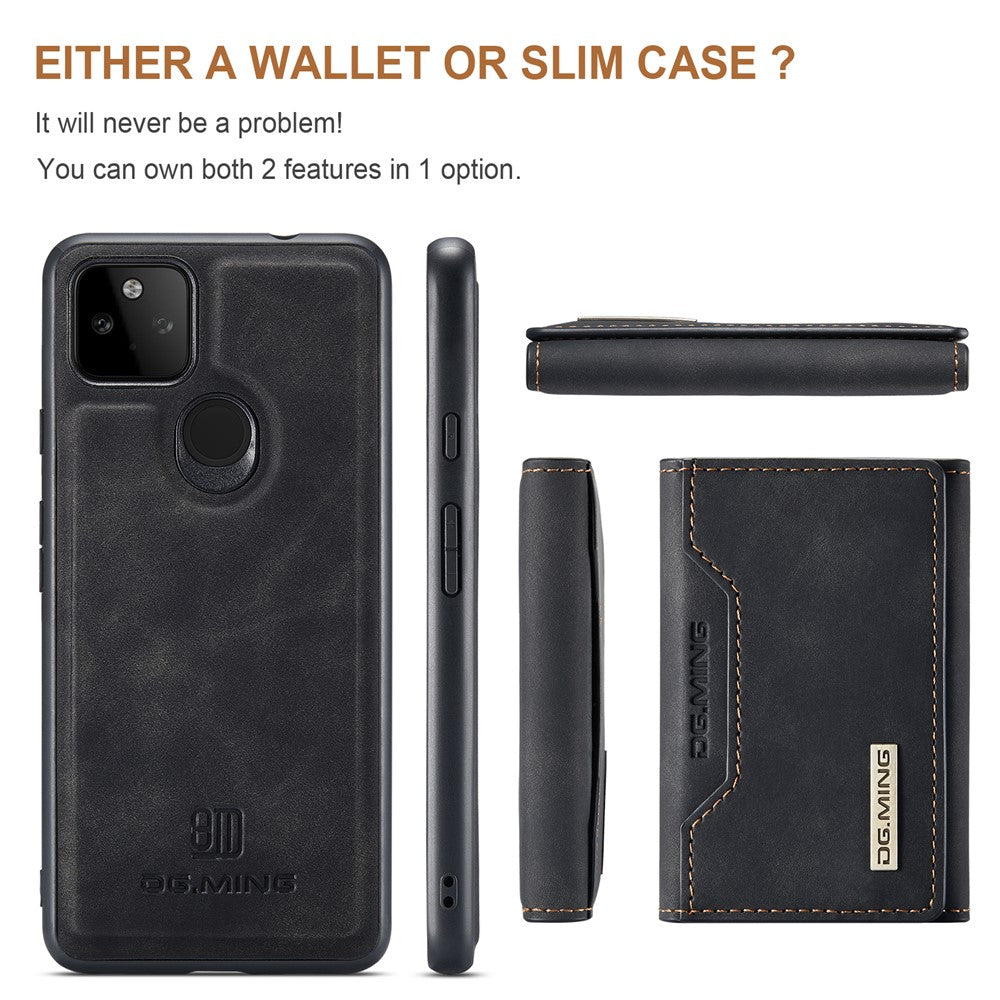 DG.MING M2 Series Front Card Slot Design Anti-Drop Magnetic Wallet Design Hybrid Case with Kickstand for Google Pixel 5a 5G