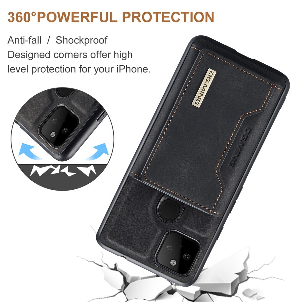 DG.MING M2 Series Front Card Slot Design Anti-Drop Magnetic Wallet Design Hybrid Case with Kickstand for Google Pixel 5a 5G