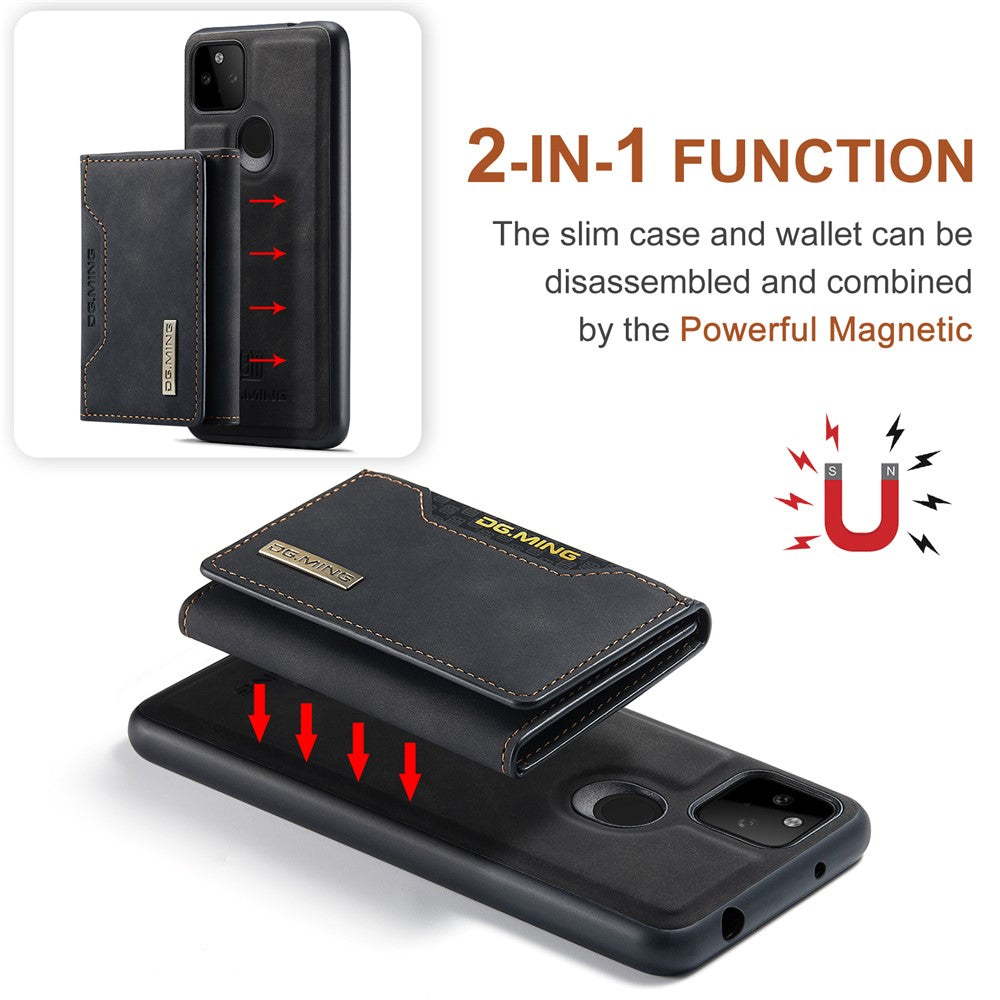 DG.MING M2 Series Front Card Slot Design Anti-Drop Magnetic Wallet Design Hybrid Case with Kickstand for Google Pixel 5a 5G
