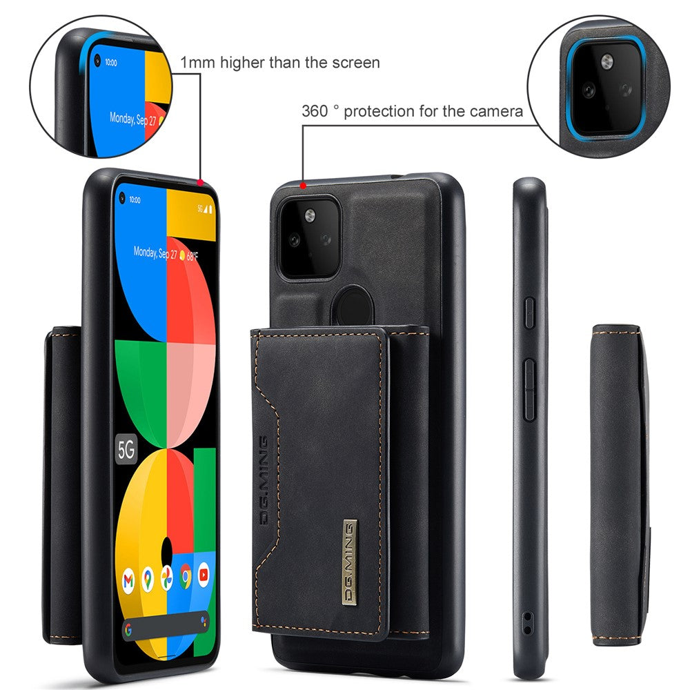 DG.MING M2 Series Front Card Slot Design Anti-Drop Magnetic Wallet Design Hybrid Case with Kickstand for Google Pixel 5a 5G