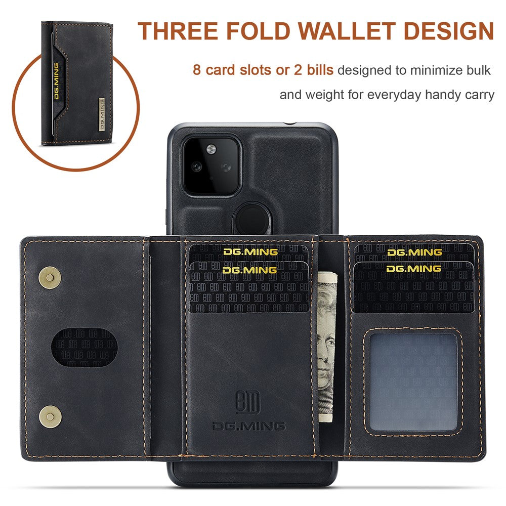 DG.MING M2 Series Front Card Slot Design Anti-Drop Magnetic Wallet Design Hybrid Case with Kickstand for Google Pixel 5a 5G