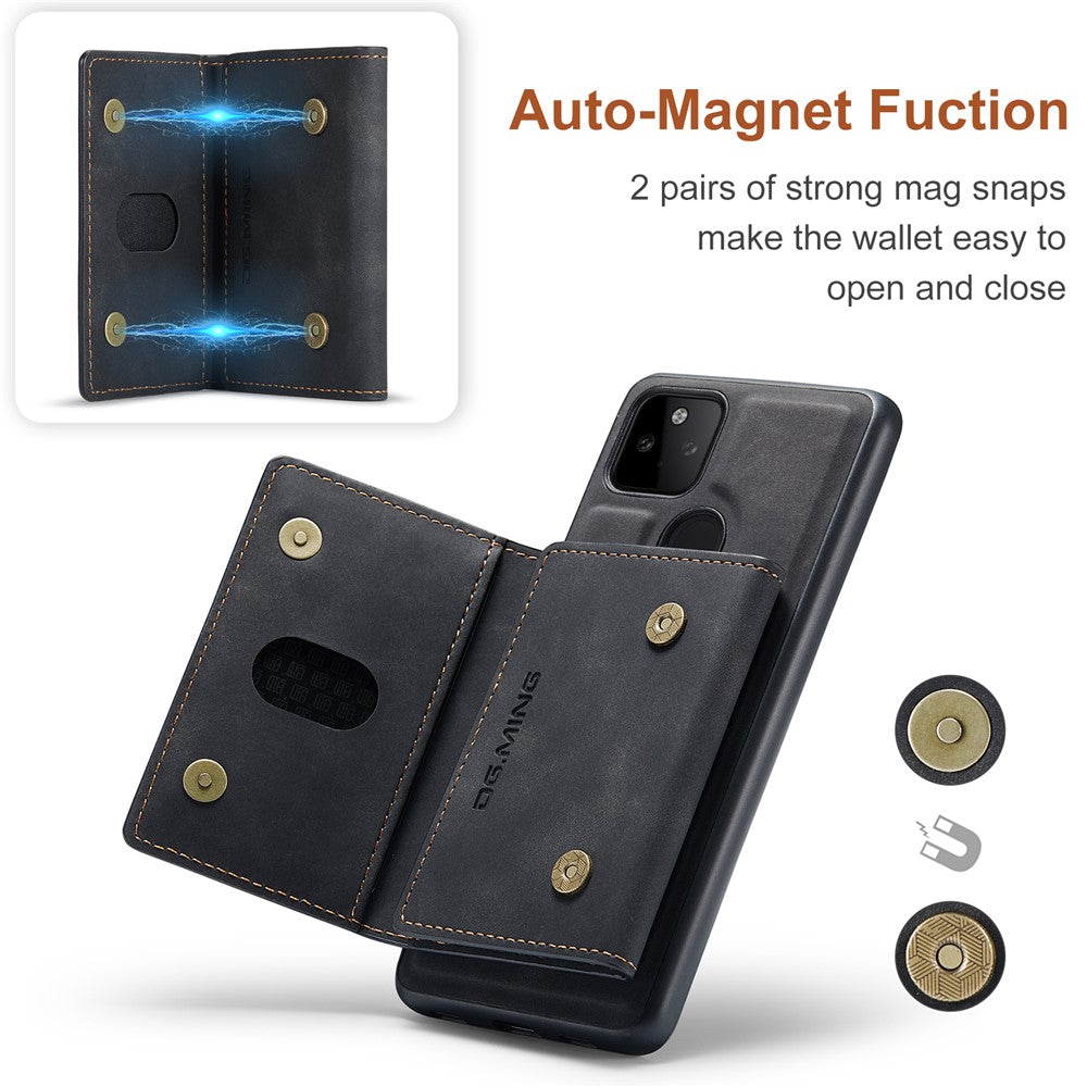 DG.MING M2 Series Front Card Slot Design Anti-Drop Magnetic Wallet Design Hybrid Case with Kickstand for Google Pixel 5a 5G