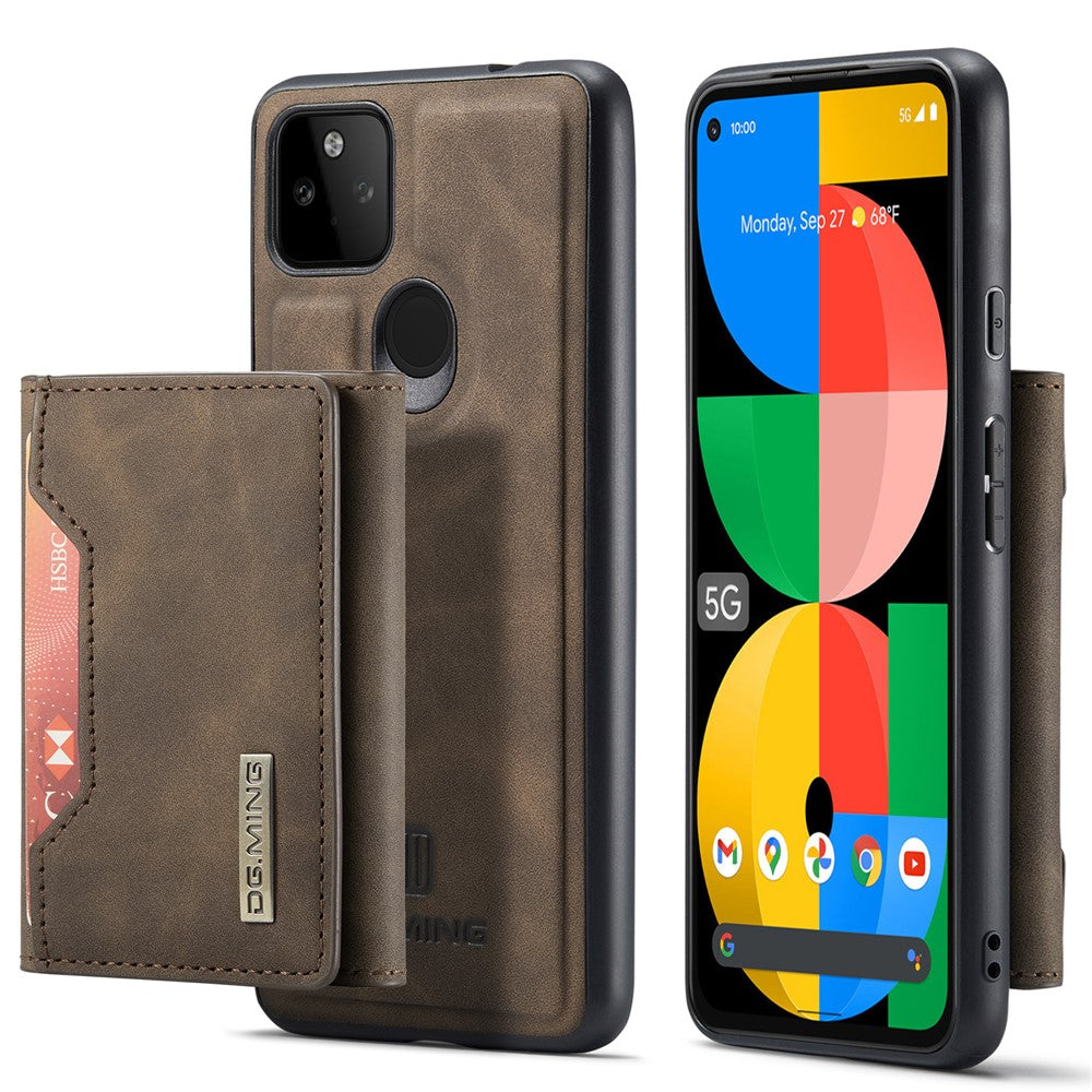 DG.MING M2 Series Front Card Slot Design Anti-Drop Magnetic Wallet Design Hybrid Case with Kickstand for Google Pixel 5a 5G