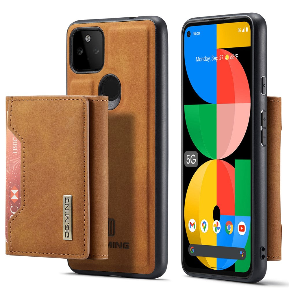 DG.MING M2 Series Front Card Slot Design Anti-Drop Magnetic Wallet Design Hybrid Case with Kickstand for Google Pixel 5a 5G