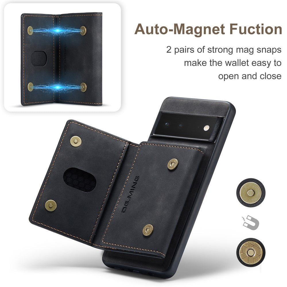 DG.MING M2 Series Shockproof Anti-scratch Magnetic Wallet Design Hybrid Case with Kickstand for Google Pixel 6 Pro