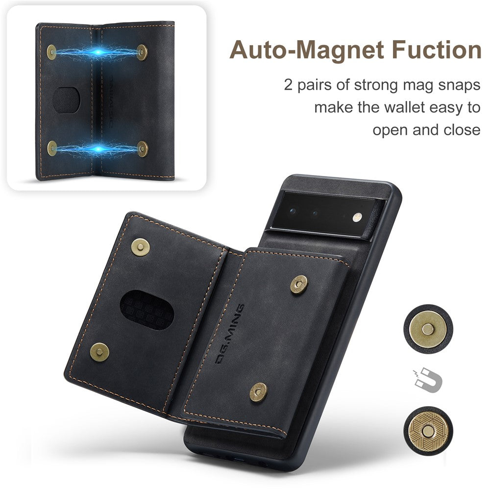 DG.MING M2 Series Multi Card Slots Anti-fall Magnetic Wallet Design Hybrid Case with Kickstand for Google Pixel 6