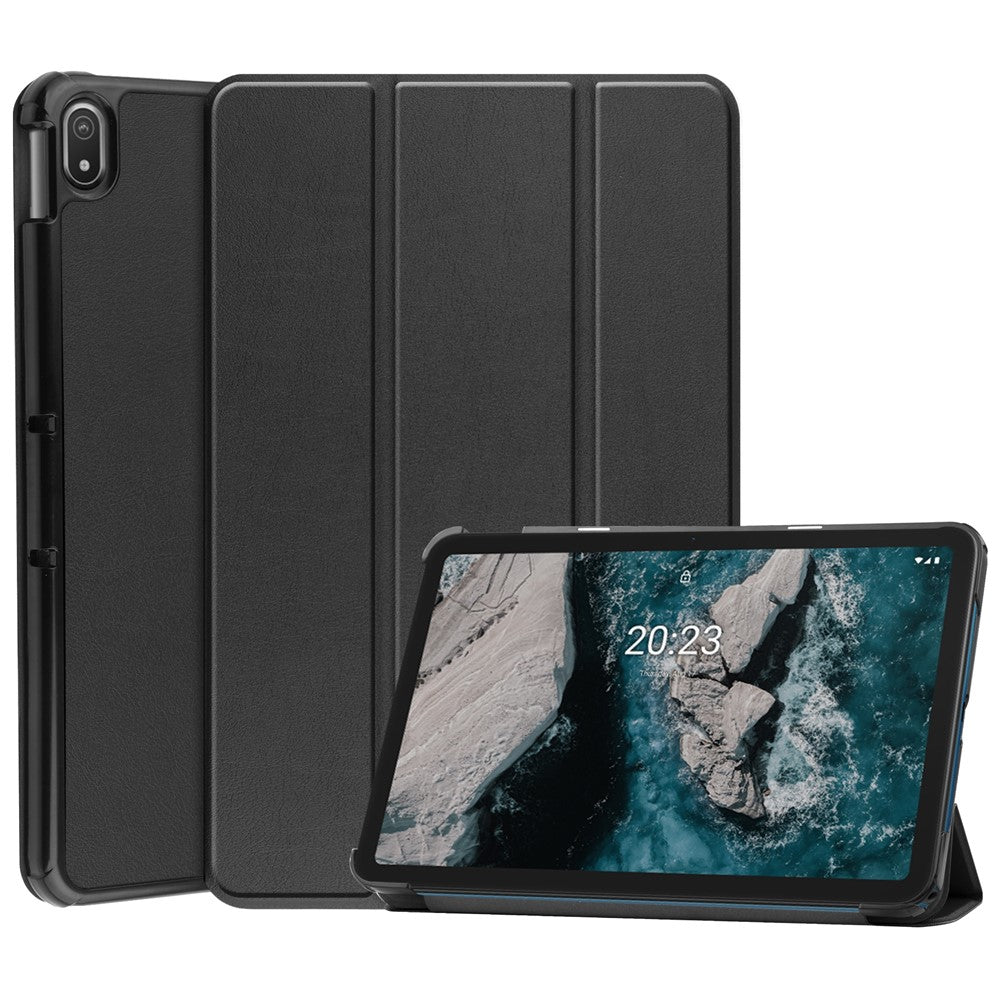 Protective Case for Nokia T20 Trifold Stand PU Leather + PC Tablet Cover Shell with Auto Wake / Sleep