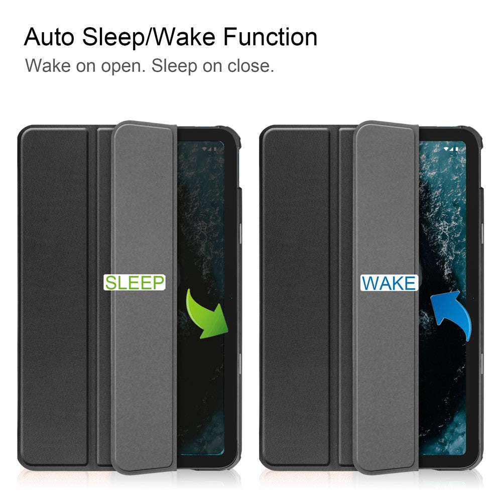 Protective Case for Nokia T20 Trifold Stand PU Leather + PC Tablet Cover Shell with Auto Wake / Sleep