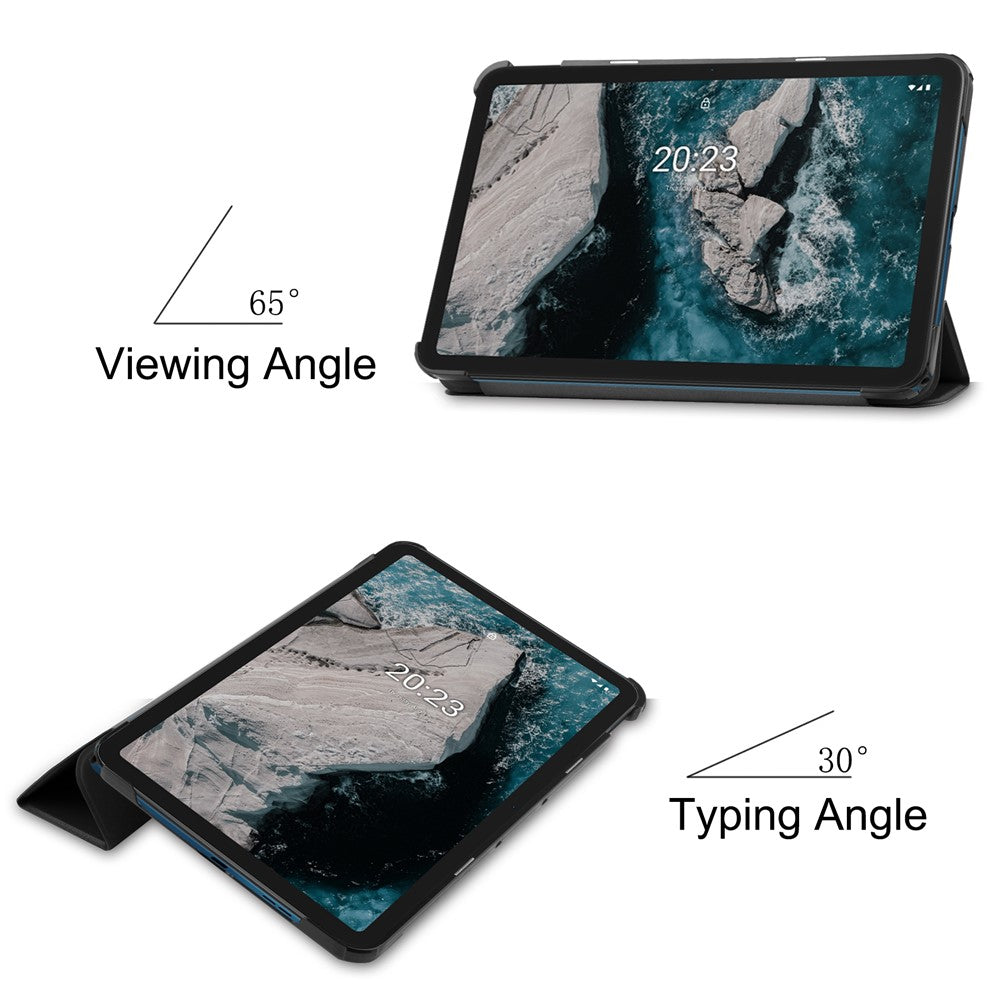 Protective Case for Nokia T20 Trifold Stand PU Leather + PC Tablet Cover Shell with Auto Wake / Sleep