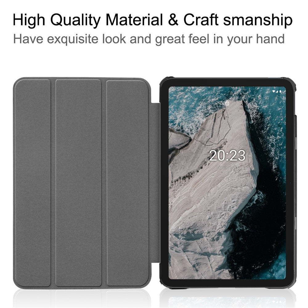 Protective Case for Nokia T20 Trifold Stand PU Leather + PC Tablet Cover Shell with Auto Wake / Sleep
