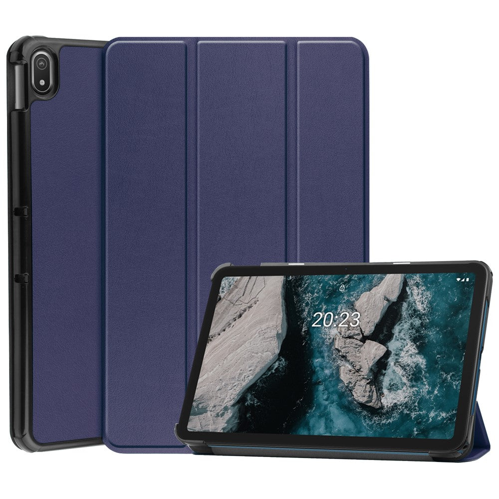 Protective Case for Nokia T20 Trifold Stand PU Leather + PC Tablet Cover Shell with Auto Wake / Sleep