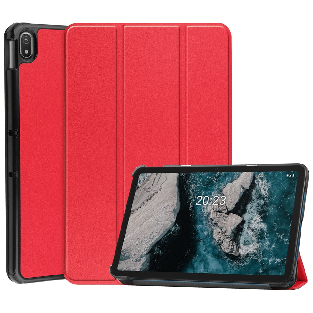 Protective Case for Nokia T20 Trifold Stand PU Leather + PC Tablet Cover Shell with Auto Wake / Sleep
