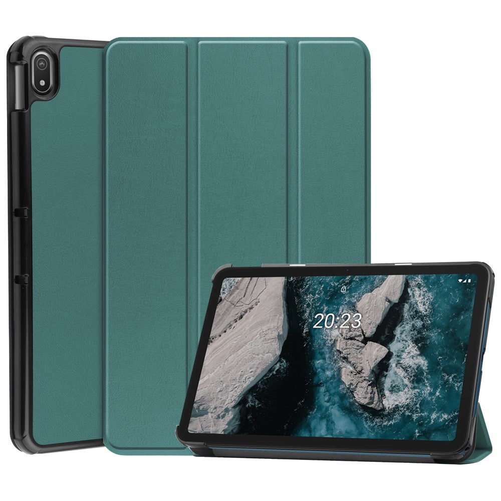 Protective Case for Nokia T20 Trifold Stand PU Leather + PC Tablet Cover Shell with Auto Wake / Sleep