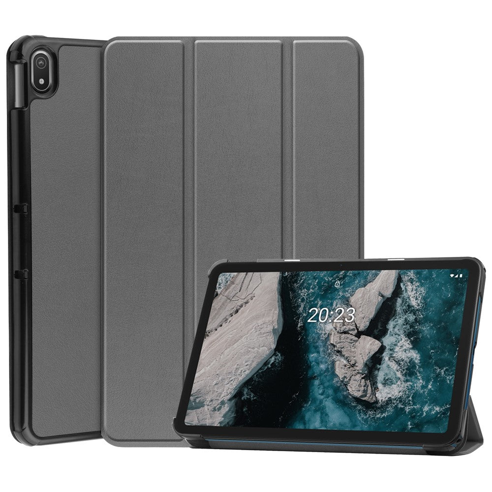 Protective Case for Nokia T20 Trifold Stand PU Leather + PC Tablet Cover Shell with Auto Wake / Sleep