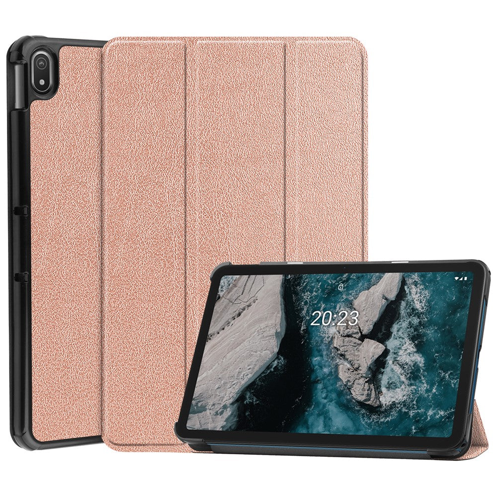 Protective Case for Nokia T20 Trifold Stand PU Leather + PC Tablet Cover Shell with Auto Wake / Sleep