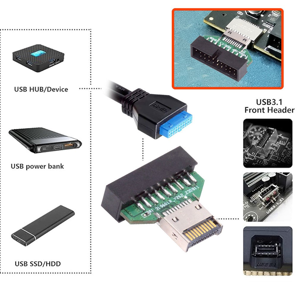 UC-141-TC004 Type-E IDC Socket USB 3.1 Front Panel Header to USB 3.0 20Pin Header Extension Adapter for Desktop Motherboard