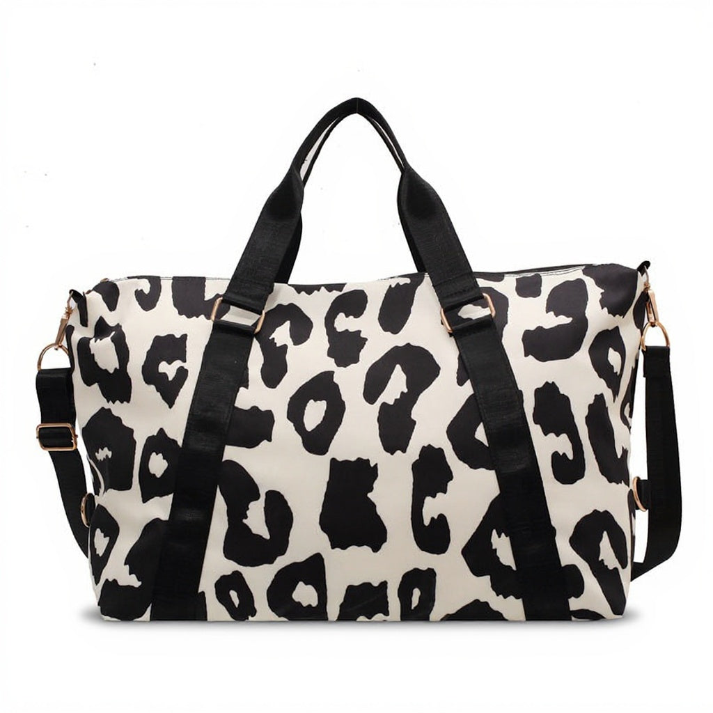 35L Large Capacity Carry On Gym Bag Fashion Leopard Print Oxford Fabric Travel Duffel Bag with Shoulder Strap