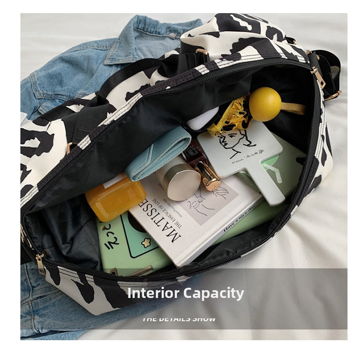 35L Large Capacity Carry On Gym Bag Fashion Leopard Print Oxford Fabric Travel Duffel Bag with Shoulder Strap