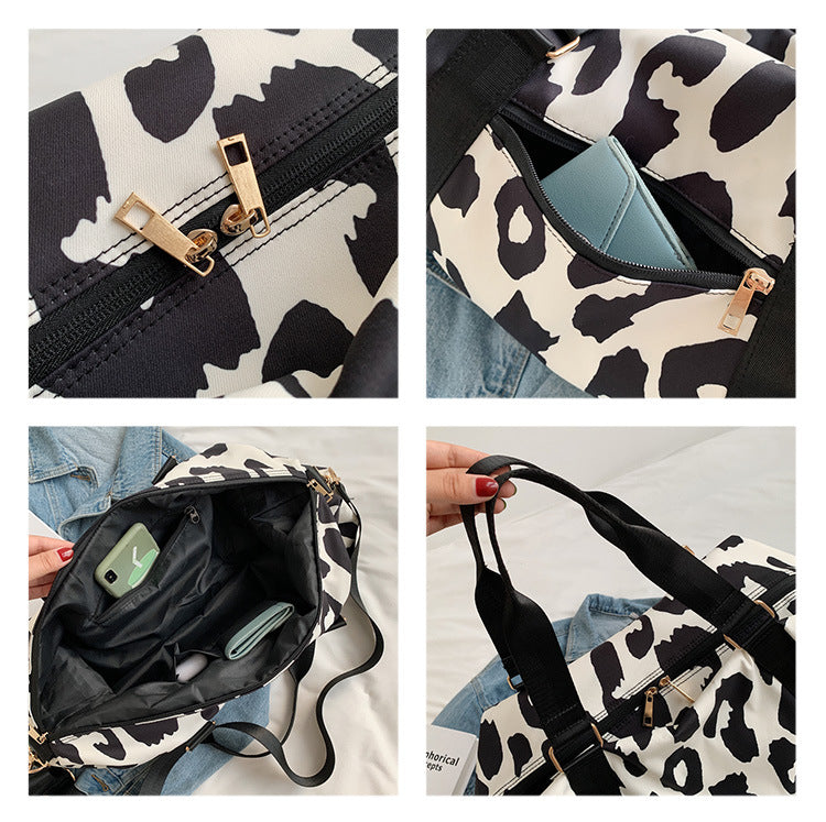 35L Large Capacity Carry On Gym Bag Fashion Leopard Print Oxford Fabric Travel Duffel Bag with Shoulder Strap